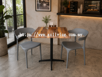 Square India Rosewood Table with Rocket Leg + Armrest Chair Set