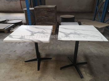 Square Romeo Marble White Table with Rocket Leg