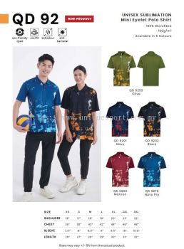 QD 92 - 100% Microfiber Unisex Sublimation Mini Eyelet Polo Shirt (PAGE 064)