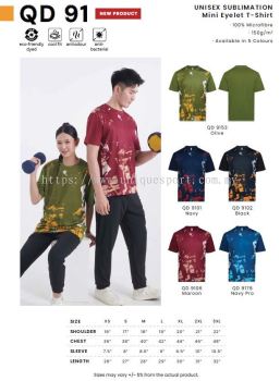 QD 91 - 100% Microfiber Unisex Sublimation Mini Eyelet T-Shirt (PAGE 065)