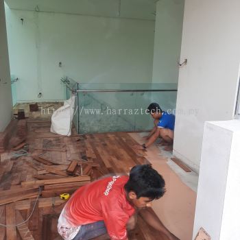 Installation of Wood Veneer Floor at 280 Park Homes