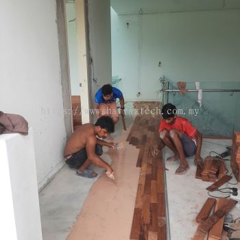 Installation of Wood Veneer Floor at 280 Park Homes