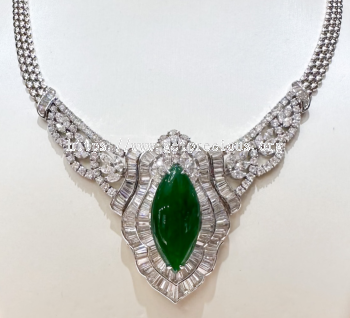 Green Jade Almond Cabochon Necklace