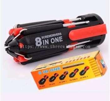 KR8909-RM8.50/UNIT 8 IN 1 TORCH SCREWDRIVER BOX SET(6UNIT/PACK)