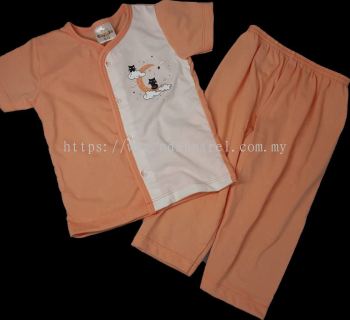 Set Pakaian Bayi Lengan Pendek Oren Muda dan Seluar