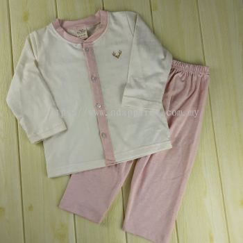 Set Pakaian Bayi Little Deer White Top dan Pink Pants