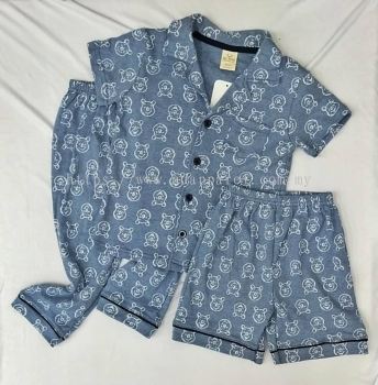 Blue Short-Sleeve Teddy Bear Baby Sleepwear