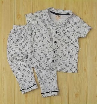 Grey Short-Sleeve White Infant Sleepwear Set