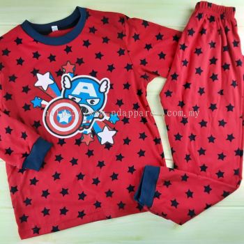 Red Long-Sleeve Captain America Baby Sleepwear