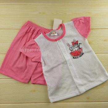  Pink and White Watermelon Pattern Baby Girl Short-Sleeve Sleepwear