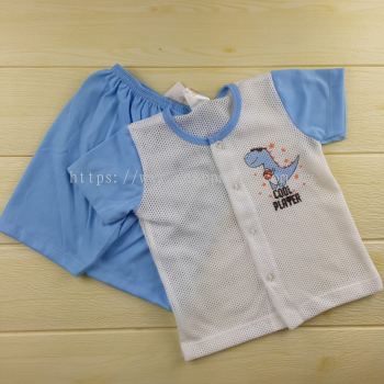 Blue and White Short-Sleeve Top and Shorts Baby Clothing Set