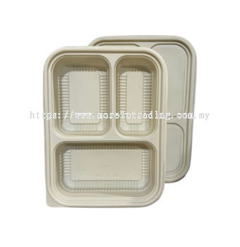 Biodegradable Corn Starch 3 Compartment Take Away Lunch Box (Set)