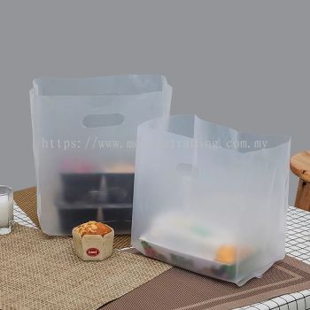 Frosted Plastic Punch Hole Handle bag/ Cake Box Handle Bag/Bakery Bag 20cm x 12cm x 30cm