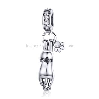 Sterling Silver Cute Cat Beads Meow Cat Animal Charm