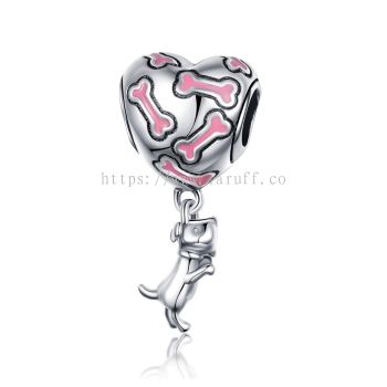 Heart Bones Puppy Dangle Charm