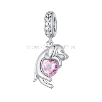 Puppy with Pink Heart Dangle Charm