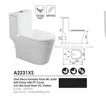 RINOCON ONE PIECE TORNADO FLUSH WC SUITE SOFT CLOSE S-TRAP A2231XS