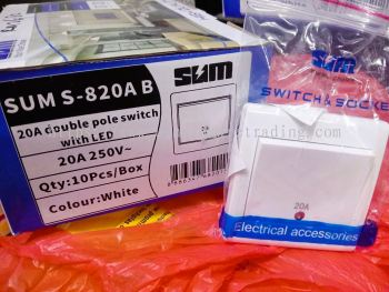 SUM S-820A B/20A Double Pole Switch With LED (WHITE)