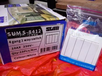 SUM S-8412/ 4 GANG 1 WAY SWITCH (WHITE) BIG BUTTON