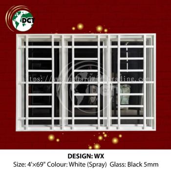TINGKAP ALUMINIUM (CASEMENT) DENGAN GRILL BESI (WHITE SPRAY) + FRAME BESI 4' X 69"