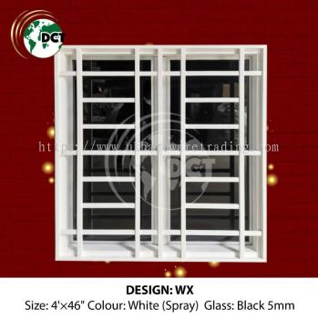 TINGKAP ALUMINIUM (CASEMENT) DENGAN GRILL BESI (WHITE SPRAY) + FRAME BESI 4' X 46"