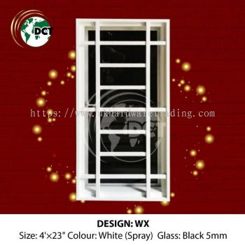 TINGKAP ALUMINIUM (CASEMENT) DENGAN GRILL BESI (WHITE SPRAY) + FRAME BESI 4' X 23"