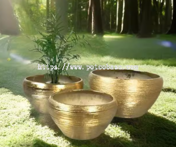 Ceramic Pot PC1247-19560-3  Electroplated Golden Apple-Shaped Pull-Wire High-Value Green Plant Large-Diameter Ceramic Flowerpot 电镀金色苹果型拉线高颜值绿植大口径陶瓷花盆