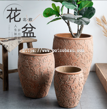 Cement Pot  PC1247-19716-3 Flower pot creative European-style rattan flower green plant potted floor-standing living room balcony garden decoration simple red cement flower pot