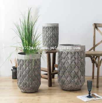 Cement Pot  PC1247-19715-3 Three-piece set of round cement flower pots, large cement flower pots, green plant pots, simple Nordic style living room floor-standing