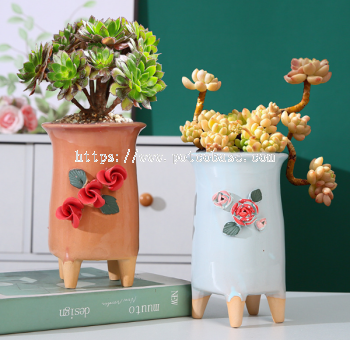 Ceramic Pot PC1247-10571-2 New three-dimensional pinch flower ceramic succulent flowerpot handmade high-footed Korean-style painted old pile succulent plant small pot container