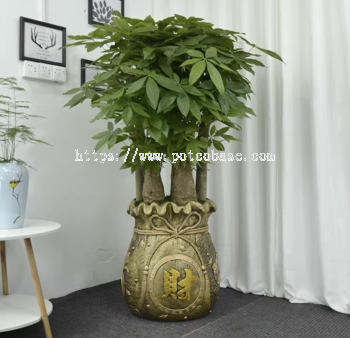 Imitation Ceramic Flower Pot PC1247-18130 Magnesium Oxide Cornucopia Extra Large Bronze Money Bag To Attract Wealth Embossed Flower Pot Money Tree 仿陶瓷花盆氧化镁聚宝盆特大号古铜色钱袋招财进宝浮雕花盆发财树