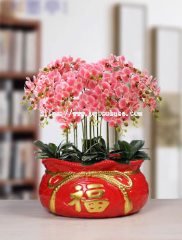 Lucky Ceramic Flower Pot PC1247-10709 Chinese Red Festive Smooth Sailing Red Fubu Bag Extra Large Diameter Ceramic Money Tree Flower Pot Monstera Coconut Tree Pot 中国红喜庆一帆风顺红福布袋特大口径陶瓷发财树花盆龟背竹椰树盆