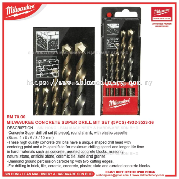 MILWAUKEE CONCRETE SUPER DRILL BIT SET (5PCS) 4932-3523-36