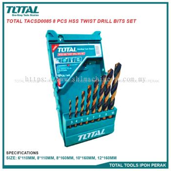 TOTAL TACSD0085 8 Pcs HSS Twist Drill Bits Set