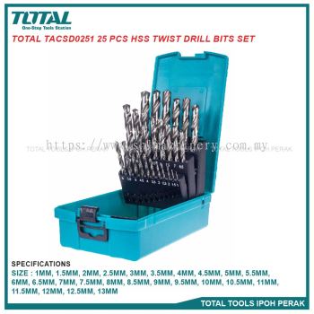 TOTAL TACSD0251 25 Pcs HSS Twist Drill Bits Set