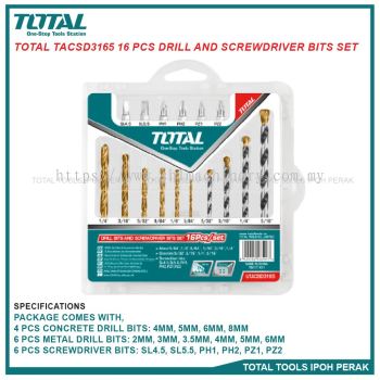 TOTAL TACSD3165 16 Pcs Drill and Screwdriver Bits Set