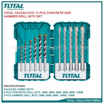 TOTAL TACSDL31101 11 Pcs Concrete and Hammer Drill Bits Set