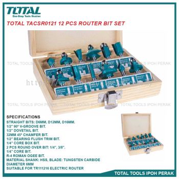 TOTAL TACSR0121 12 Pcs Router Bit Set