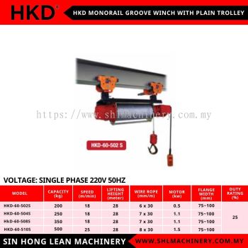 HKD MONORAIL GROOVE WINCH PLAIN TROLLEY