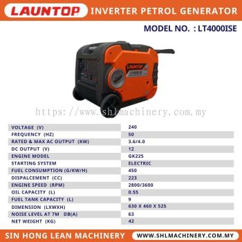 LAUNTOP LT4000IS Inverter Petrol Generator | 3.5 kW High-Efficiency Power Generator for Home & Outdoor Use