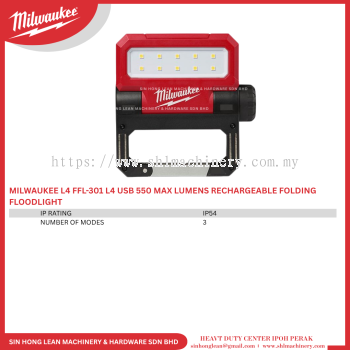 MILWAUKEE L4 FFL-301 L4 USB 550 MAX LUMENS RECHARGEABLE FOLDING FLOODLIGHT
