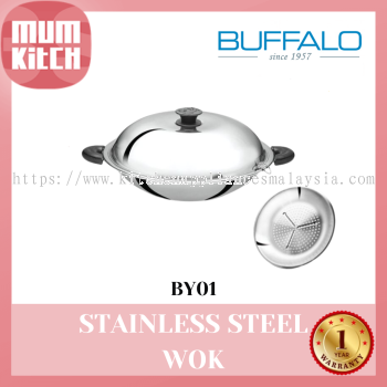 BUFFALO Stainless Steel Wok 40cm Round Bottom Yadeng Series (BY01)