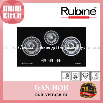 RUBINE 3 Burner 5.0kw Built-in Gas Hob (RGH-VISTA3B-BL)