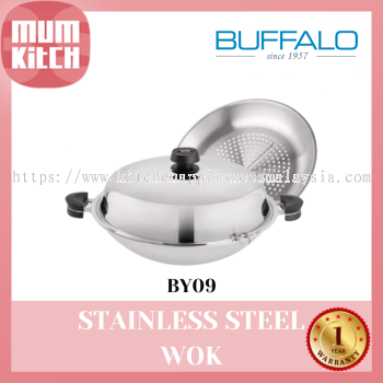 BUFFALO Stainless Steel Wok 40cm Round Bottom Infiniti Series (BY09)