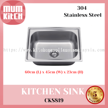 Cabana Kitchen Sink Single Big Bowl Top Mount Stainless Steel CKS819