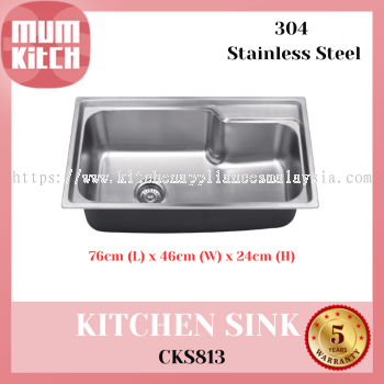 Cabana Kitchen Sink Single Big Bowl Top Mount Stainless Steel CKS813