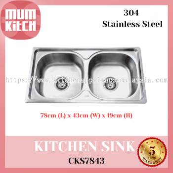 Cabana Kitchen Sink Double Big Bowl Top Mount Stainless Steel CKS7843