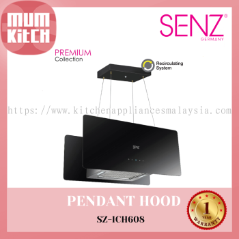 SENZ Pendant Hood SERENO Black Glass Designer  750mm with Remote Control SZ-ICH608