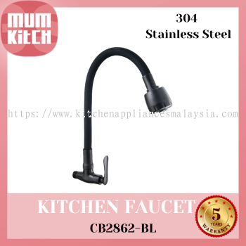 Cabana Kitchen Faucet Tap c/w Black Flexible Hose Wall Mounted CB2862-BL       