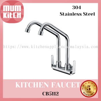 Cabana Kitchen Faucet Double Tap Wall Mounted 304 Stainless Steel CB5112